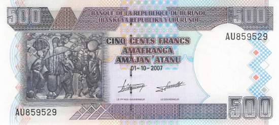 Burundi p38d 500 Francs 2007